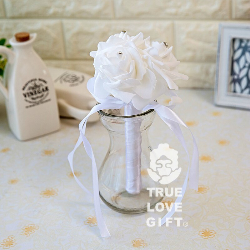 Bonito ramo romántico para boda , ramo pequeño de flores para dama de honor, novia, cinta con flores y diamantes de imitación de noiva