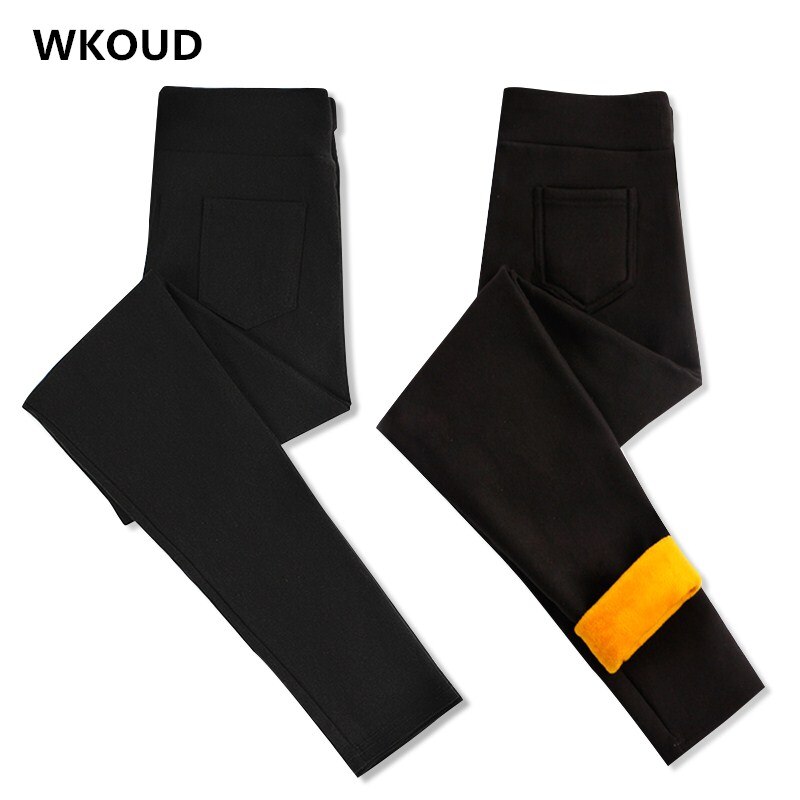 Wkoud vinterbyxor kvinnor tjocka varma fitness leggings guld fleeces fotlösa leggings kvinnliga smala svarta leggings byxor  p8496