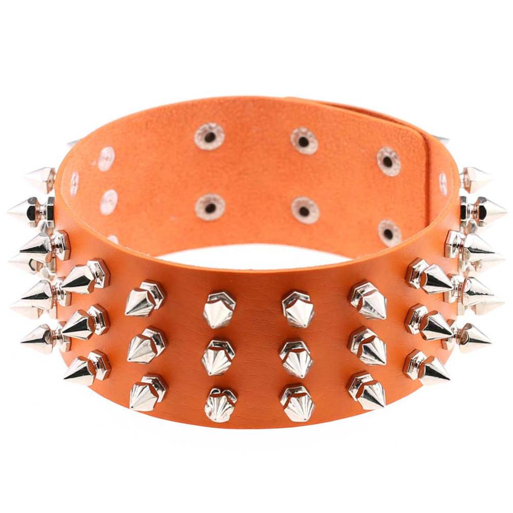 Punk PU Leather Spike Choker Necklace Women Rivets Neck&Wrist Wear Multi-purpose Funky Chockers collar lock jewelry: CR639G