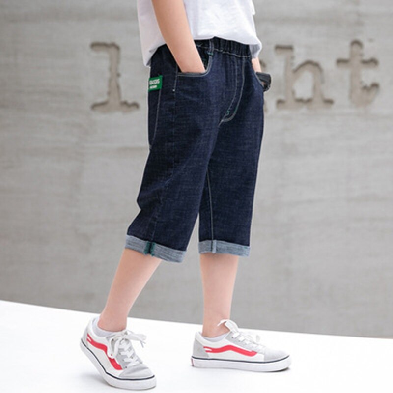 Shorts Denim Dünne Kurze Gerade Hosen Kinder Kurze Jeans Teenager Kinder Jungen Sommer Casual Weiche Shorts Knie Länge Jeans 6-14Y