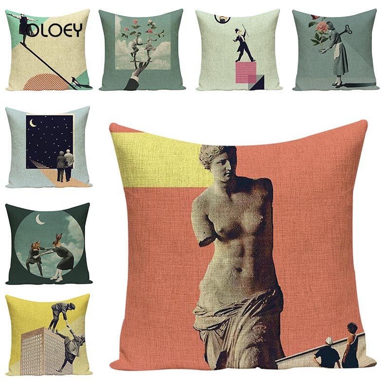 Kreative Menschlichen Körper Druck Leinen Kissen Kissen Abdeckung Hause Schlafzimmer Dekorative Kissenbezug Weich und Bequem 45x45cm