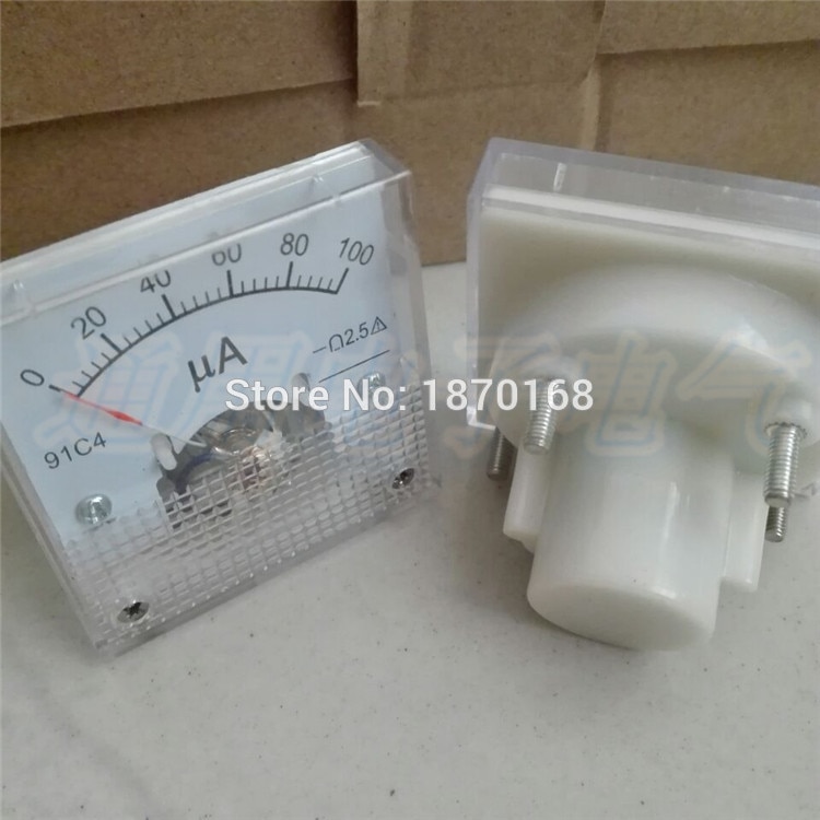Dc microamperímetro 91c4 0-100uA Panel analógico rectangular amperímetro clase 2,5 45*45mm