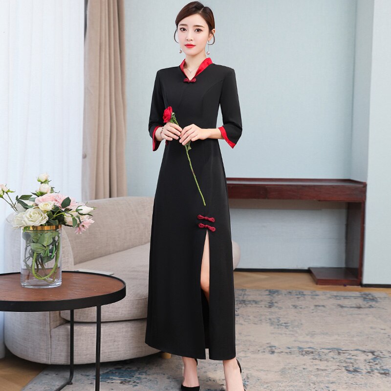 Black Cheongsam Oriental Evening Party Dresses Aut... – Grandado