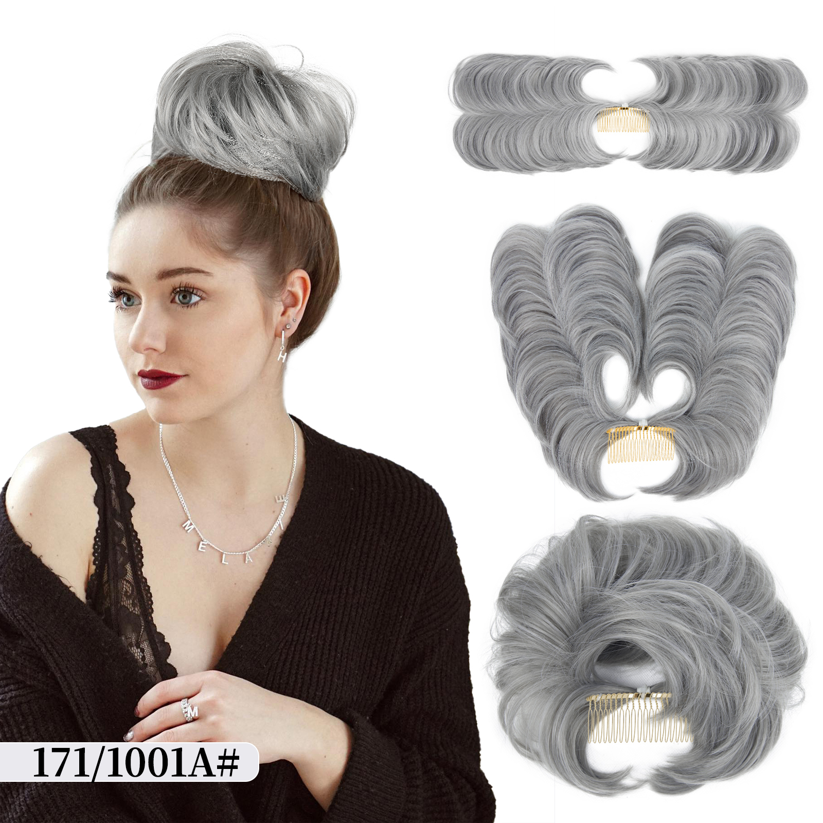 Postiche chignon décoiffé bon marché pour femme, peigne à clipser, court, droit, polyvalent, ébouriffé, facile: P1b / 27