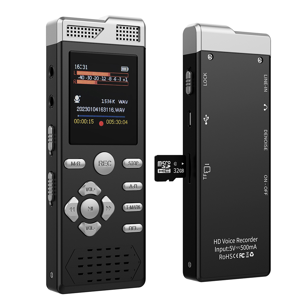 Sprachaktiviertes Dual-Mikrofon, Aufnahme, Passwortschutz, Linie-in T-markieren, digitaler Diktiergerät, MP3-Musik-Spieler, Diktiergerät