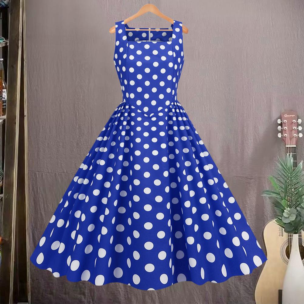 Abito da festa da donna Abito longuette a trapezio di ispirazione Vintage ▾ con scollo quadrato Stampa a pois per le donne Ballo da ballo di nozze per feste retrò anni '50 e '60