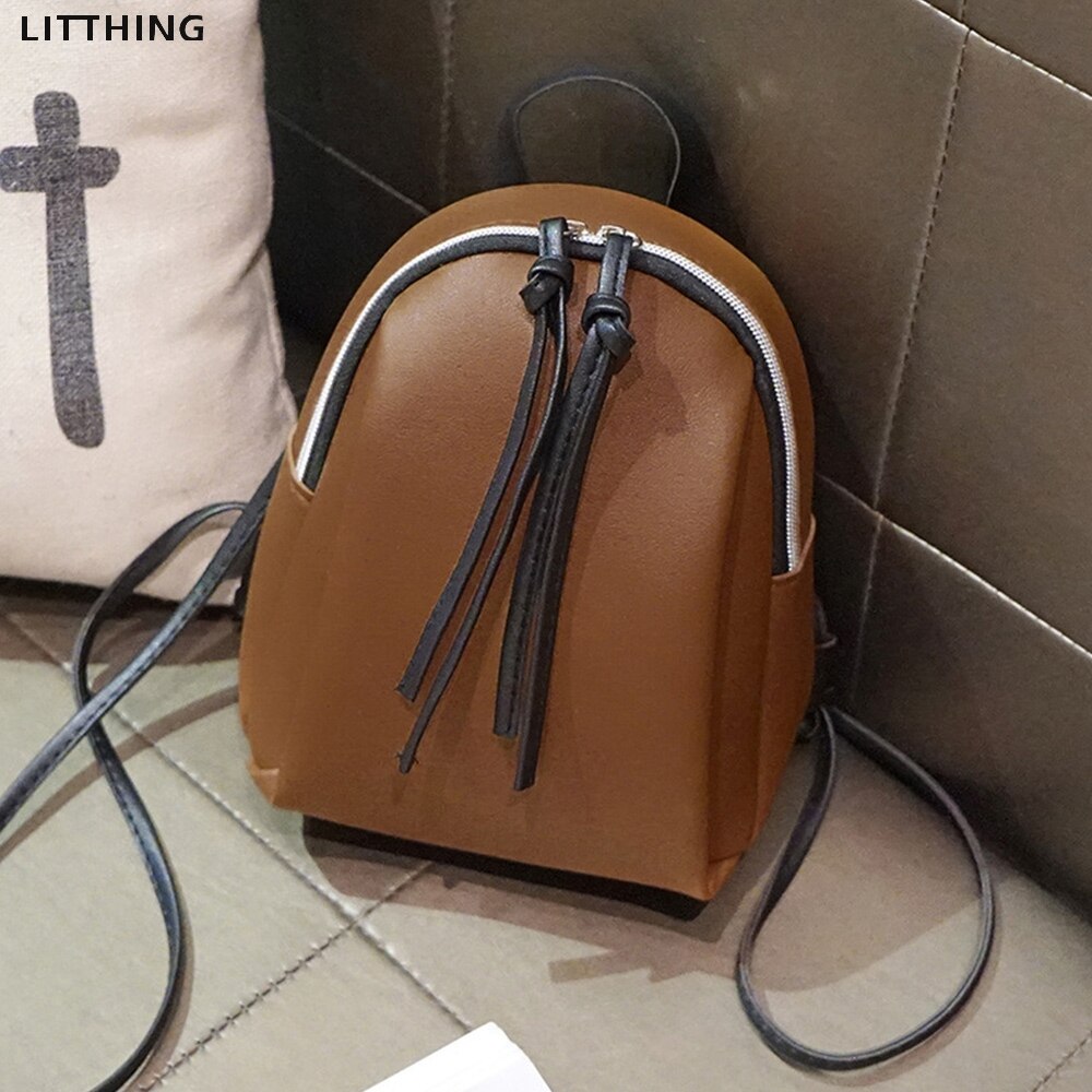 Litthing Della Signora Piccolo Zaino di Cuoio Delle Donne del Sacchetto di Spalla Multifunzionale Mini Zaini Sacchetto di Scuola Bagpack Per Adolescente Grils Femminile: brown