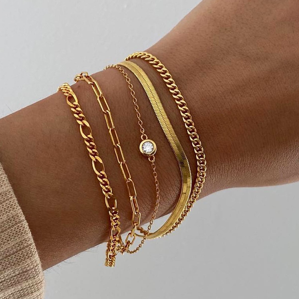 11 unids/set de pulseras de cadena giratoria bohemias para mujer, pulsera de eslabones cubanos ajustable de Color dorado Punk Vintage, de joyería de: Bañado en rodio de imitación