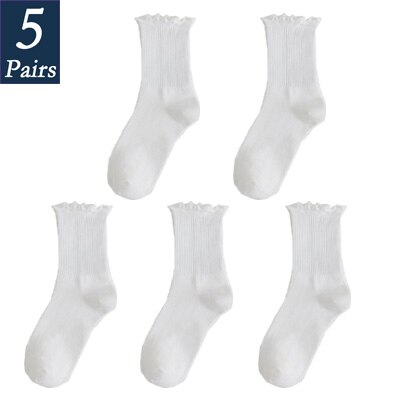 Calcetines con volantes de princesa para mujer, calcetín, colores sólidos, para la universidad, dulces, 5 pares: 6