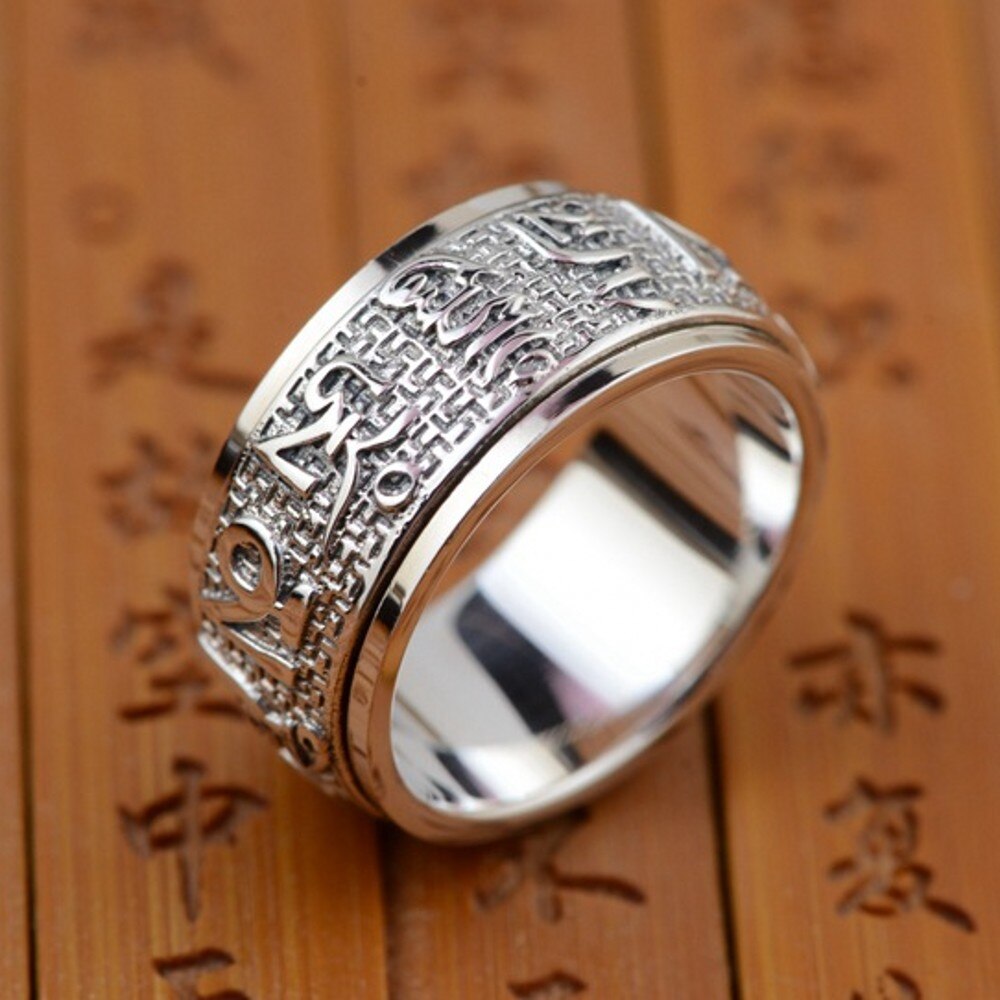 Bocai Real S925 Puur Zilveren Sieraden Antieke Ambachten Thaise Mannen Ring Zes Woorden Mantra Roterende Geluk