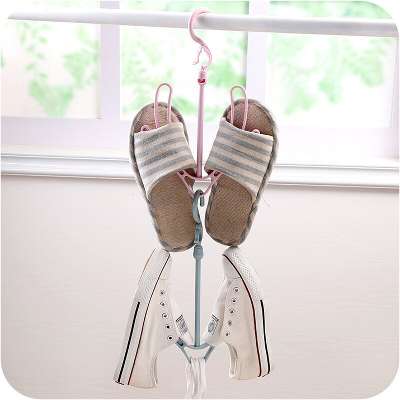 1 Pc 30*17 cm 360 Graus Rotate Varanda Dupla-Sapato gancho Titular Conveniente Removível Tipo de Sapato de Plástico rack de Secagem Cremalheira 3 Cor