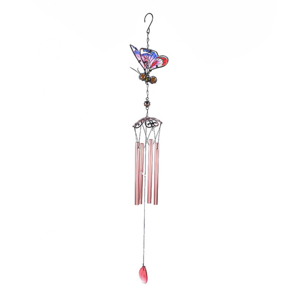 Colorful Butterfly Shape Pendant Wind Chimes With Bell/Tube Hanging Ornament Indoor Outdoor Porch Balcony Garden Decor: Pink with Tube