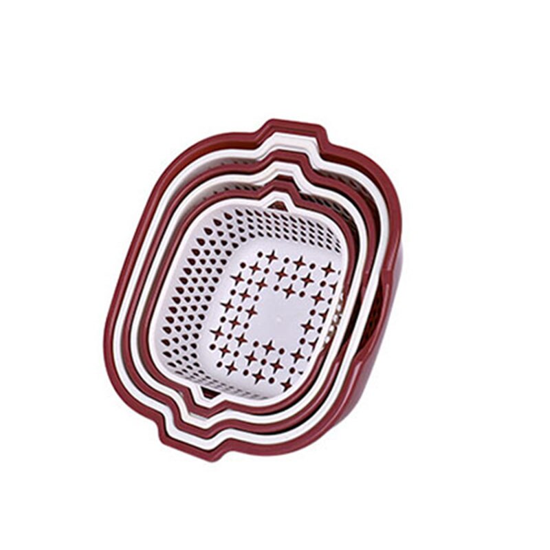 Cestello di scarico doppio da cucina colino di lavaggio per frutta e verdura cestello di stoccaggio in plastica colino di pulizia: S2 M2 L2