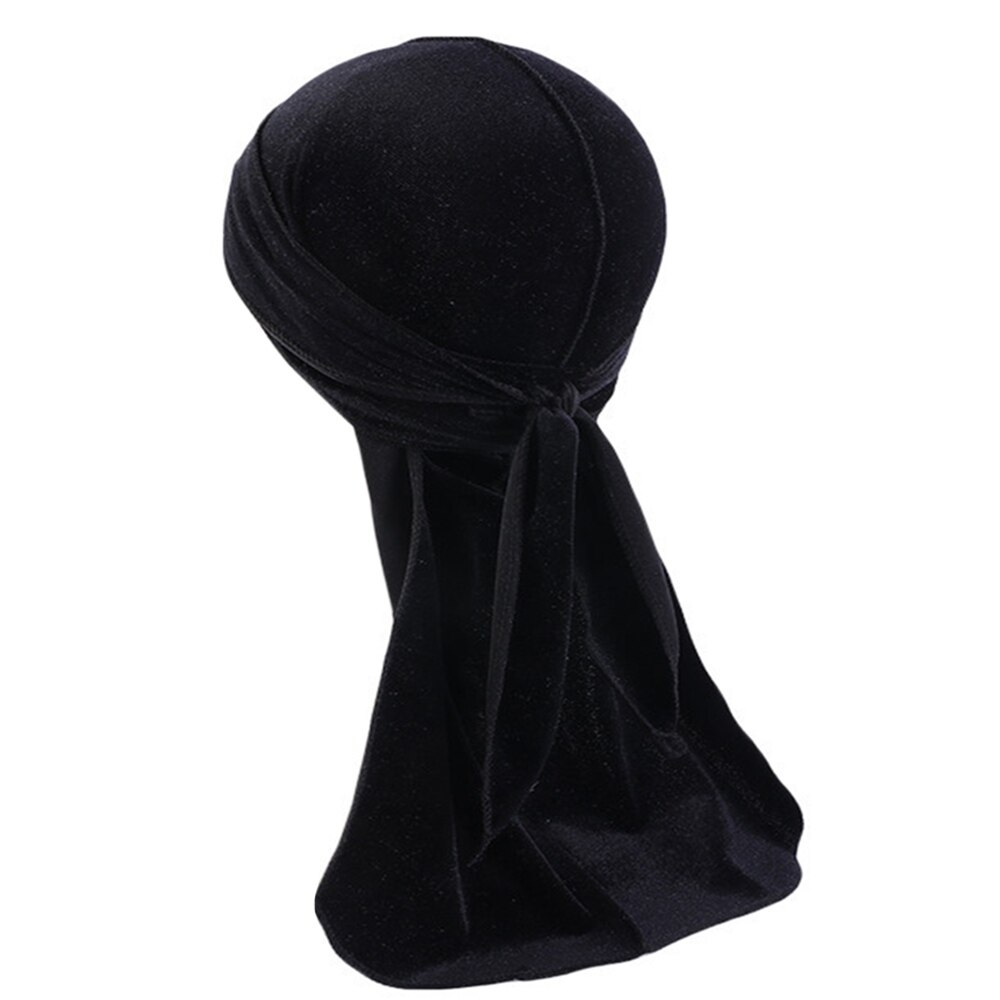 Pañuelo de terciopelo Durag para niños, pañuelo de Color sólido Doo, ondas, gorro, diadema: Negro