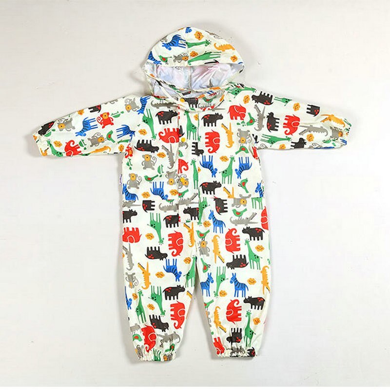 Kids Hooded Raincoat Jumpsuit Waterproof Cartoon Overalls For Children's Rainwear Baby Boys Girls 2-7 Years Rain Pants: Army Green / 7T