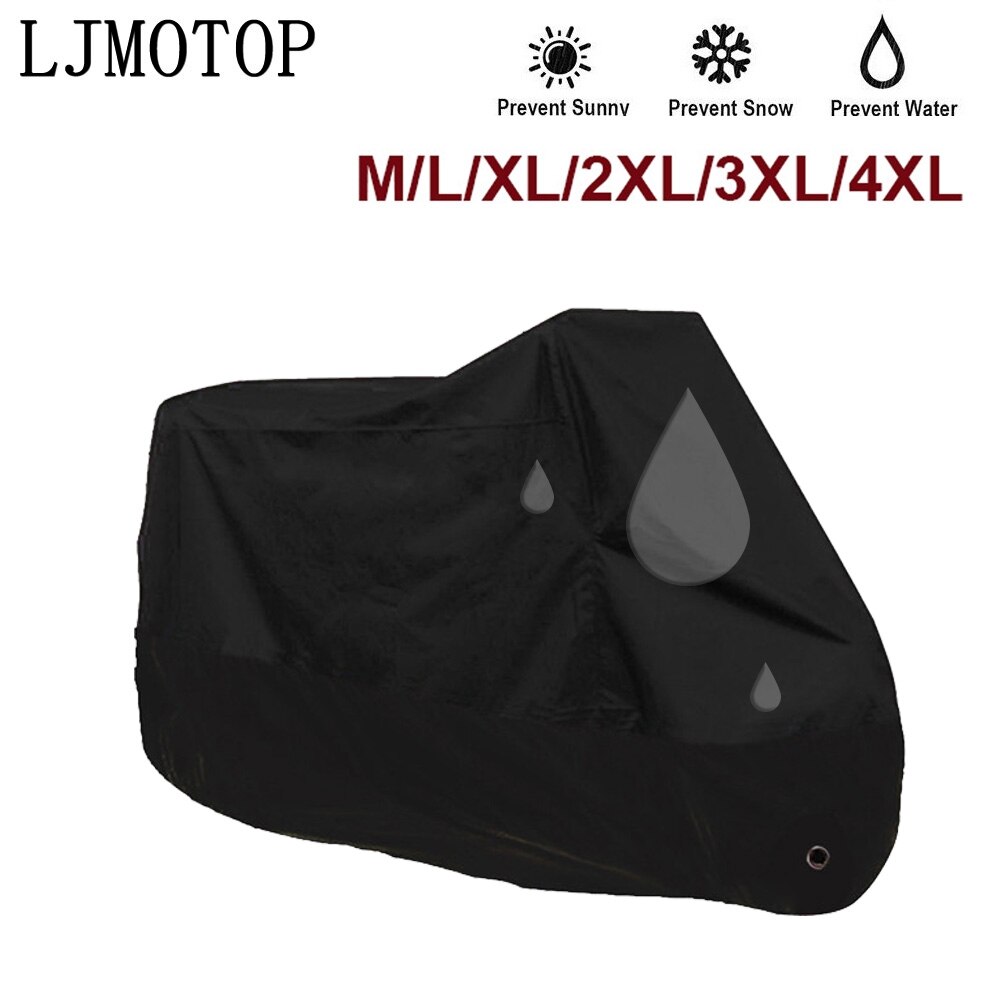 Ljmotop Pure Black Motorcycle Cover Universal Outdoor Protector Voor Scooter Waterdicht Bike Regen Stofdicht Cover
