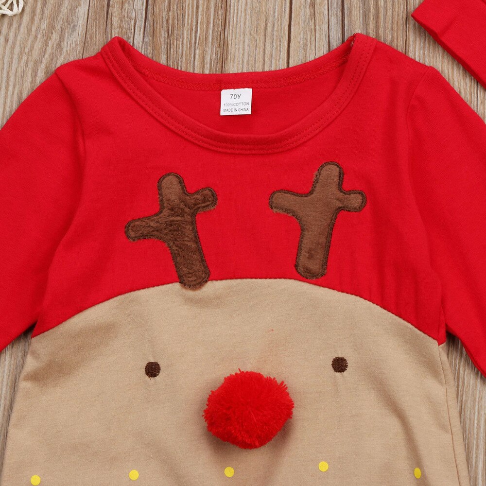 Christmas Baby Clothes Reindeer Romper Boy Girl Long Sleeve Deer Winter Autumn Romper Jumpsuit Hat 2Pcs Sleepwear Xmas Outfits