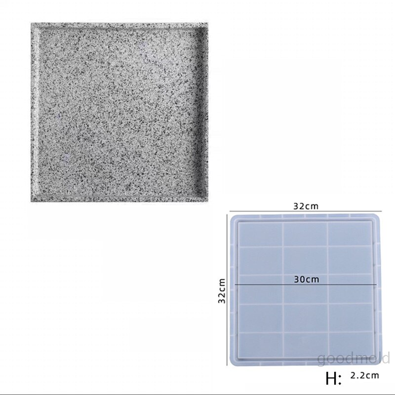 Stor storlek geometrisk betongbricka form rektangulär cement dekor bricka form rund hem förvaringsbricka epoxiharts lera silikonform: Fyrkantig form -30cm