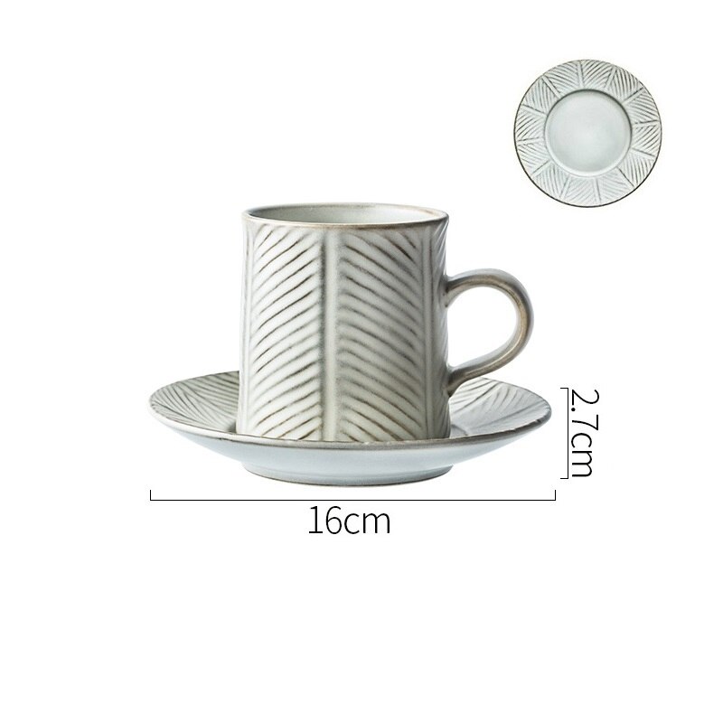 CHANSHOVA 225 to 350ml retro craft threaded ceramic coffee cup and saucer set porcelain threaded milk tea cup set H323: 10