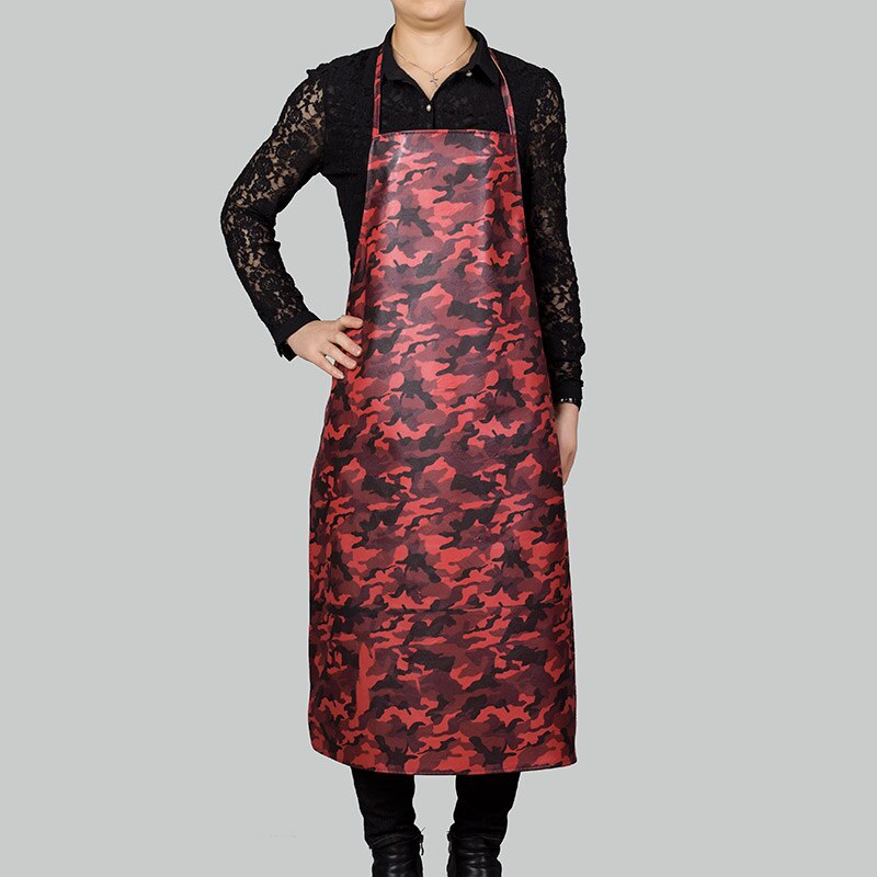 Waterproof Oil-proof Aprons Leather Bib Apron Labor Working Protective Clothing For Canteen Kitchen Restaurants Length 95cm: Wine red camo