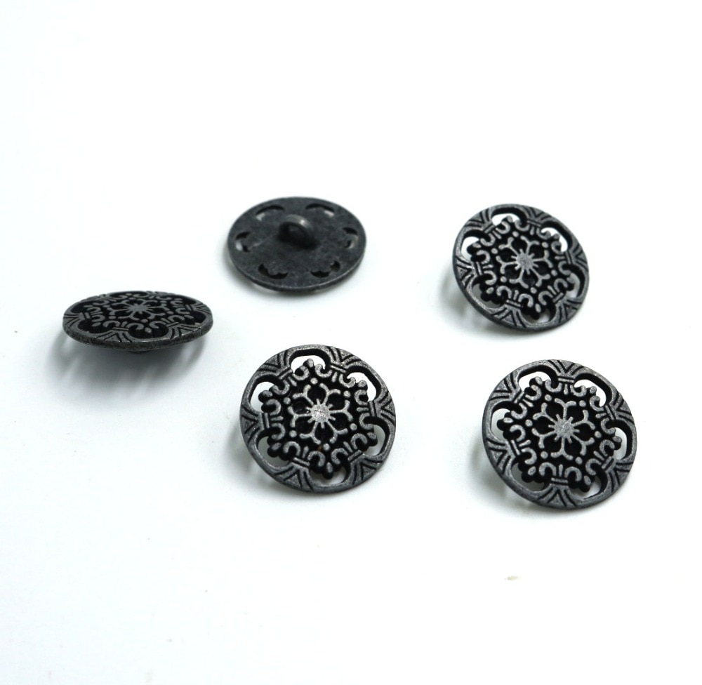 15mm&20mm bronze&silver Shank Button Metal Buttons Hollow Carved Flower Sewing Metal Buttons 20pcs