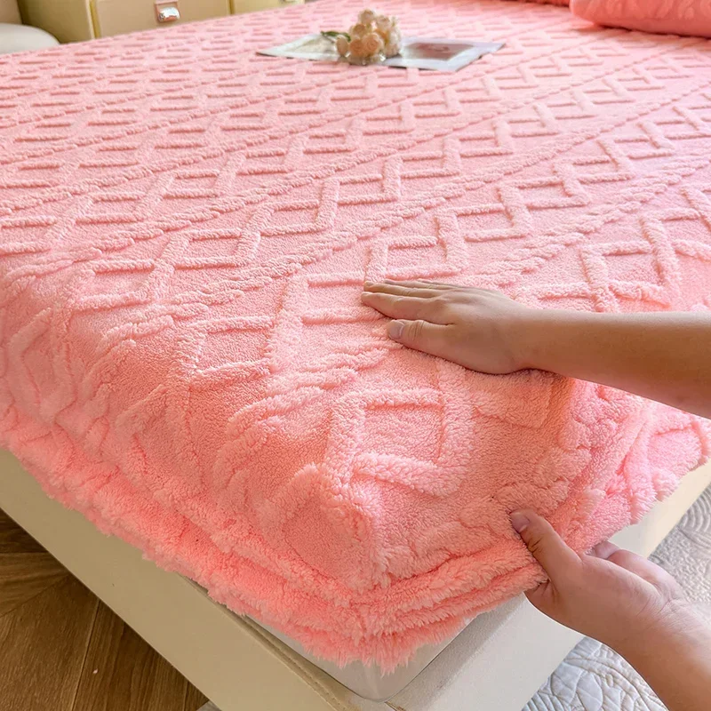1 lenzuolo in flanella per letto matrimoniale, caldo per l'inverno, in pile corallo soffice, lenzuolo con angoli per divano letto e letto matrimoniale: Rosa