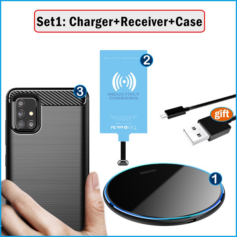 Qi Draadloos Opladen Voor Samsung Galaxy A51 SM-A515 Draadloze Oplader Installeren Usb Opladen Ontvanger Phone Case Zetten En Lading: Wireless Charger Set
