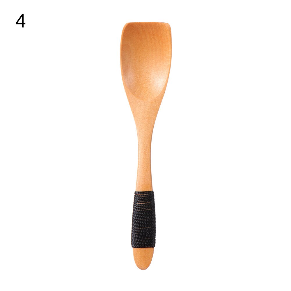 6 tipos de colheres de madeira tradicional grande colher de mão longa colher de crianças colher de sopa de arroz de madeira sobremesa colher cofre chá misturando utensílios de mesa: type4