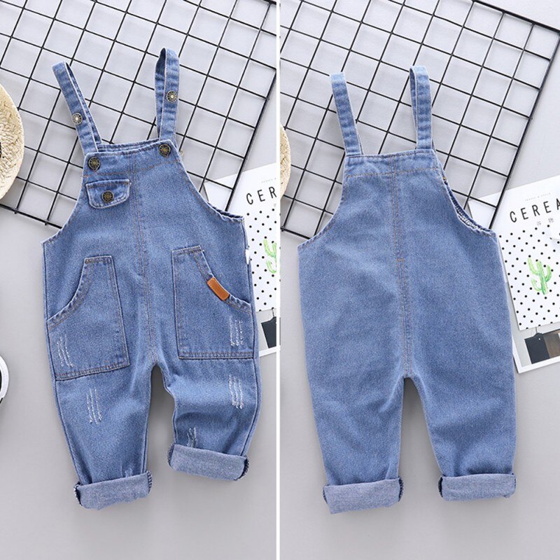 Bebê menino roupas outono crianças macacão calças de algodão sólido padrão denim calças primavera