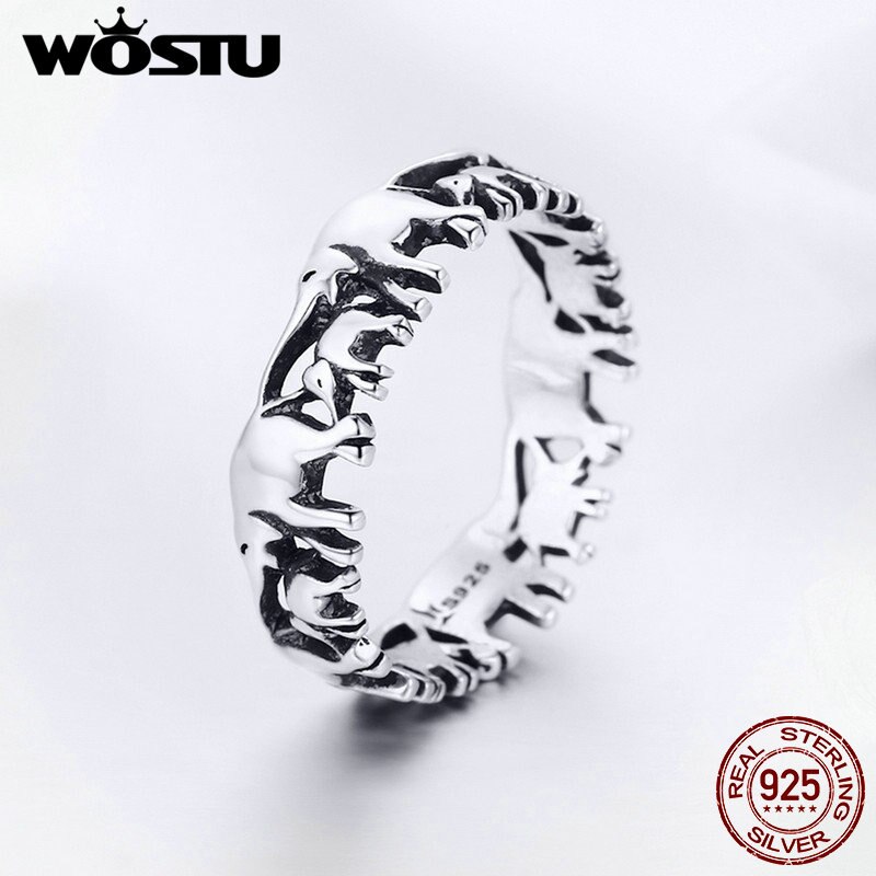 WOSTU 925 Sterling Silber Ebene Elefanten Familie Finger Ringe Für Frauen Silber 925 Schmuck CQR344