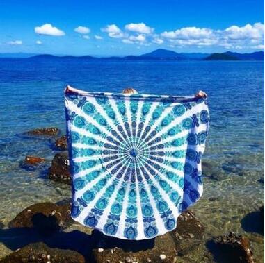 150*150 cm dunne stijl Ronde Strandlaken badhanddoek mat strand zonnebrandcrème sjaal: light blue kongque