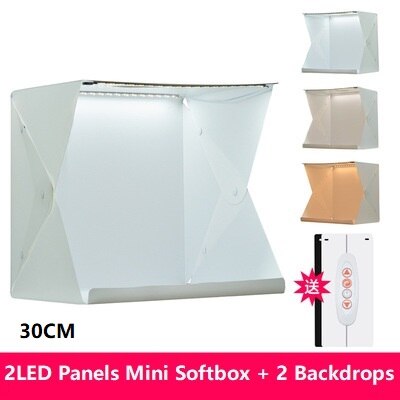 Boîte à lumière LED 40CM, Mini Studio de photographie Portable, Kit de fond et 6 arrière-plans de couleurs, boîte à lumière USB pour téléphone DSLR: 30CM 2LED Panels-2PC
