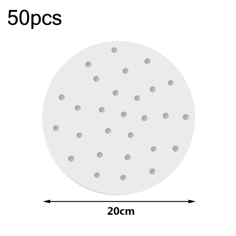 Feuilles de papier jetables pour friteuse à Air, 15CM, 18CM, 20CM, 23CM, ronds et carrés, papiers à huile, pâte de bois, ustensiles de cuisine, 6, 7, 8, 9 pouces: 50pcs 20cm 8inch C