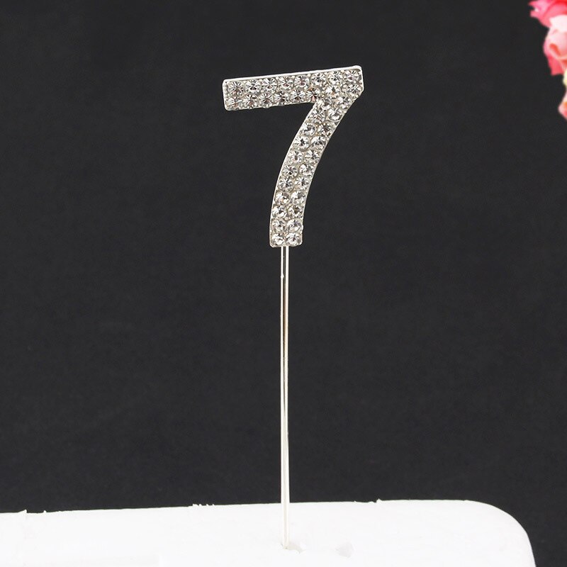 Glitter Alloy Rhinestone Number Cake Toppers Baby Shower Birthday Decoration Wedding Gold Silver Digital Cakes Dessert Decor: Sliver-7