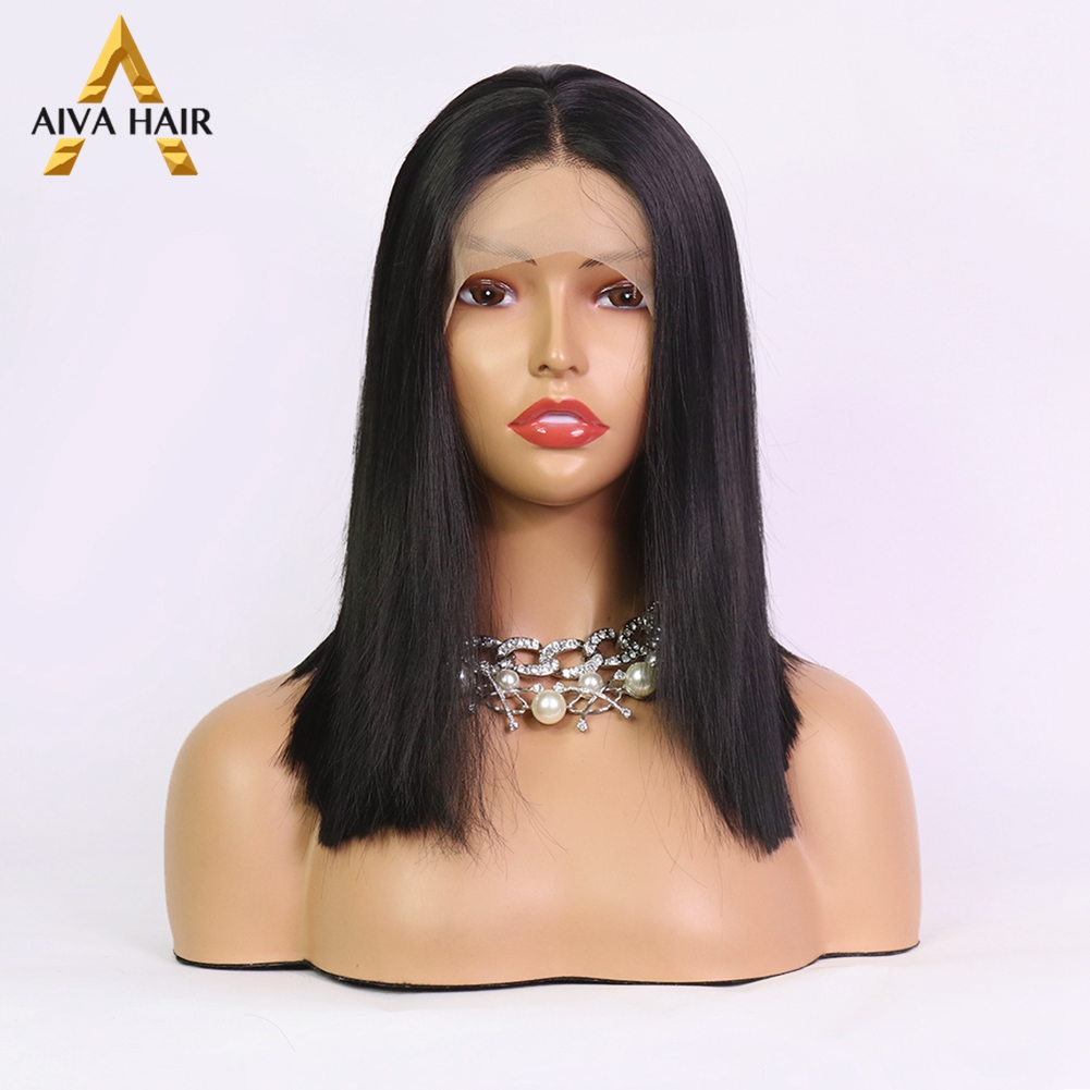 Black Synthetic Bob Wig Heat Resistant Synthetic Lace Front Wig Aiva Green Pink Short Wig Drag Queen Lace Wigs For Women: Black / 12inches
