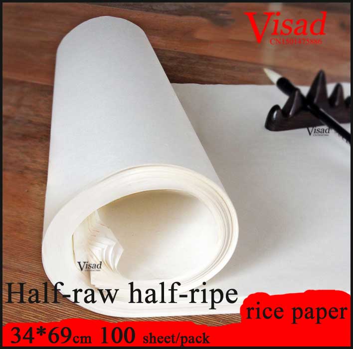 34*69cm kinesisk rispapir maleri kalligrafipapir kunstpapir maleri darwing leverer halvt rå halvmodent xuan papir
