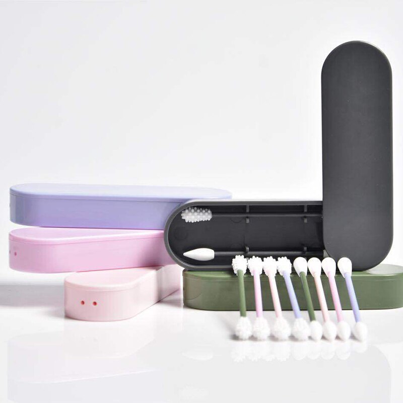 4 pz/scatola Riutilizzabile Tampone di Cotone Orecchio di Pulizia Lavabile in silicone Trucco Tamponi di Spiedi Flessibile Molle Fare su kit di Strumenti di