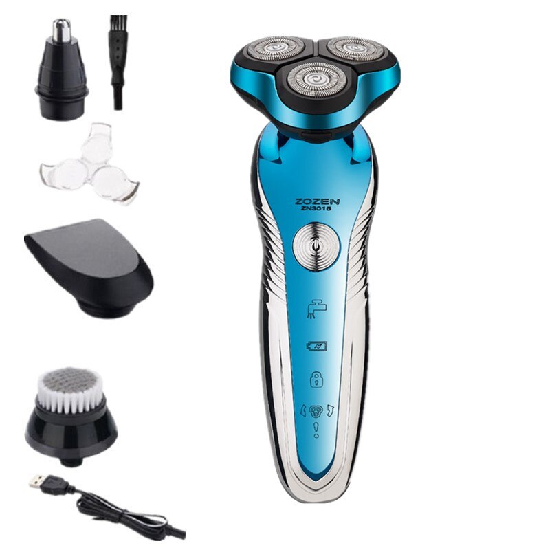 Barbeador elétrico Recarregável USB Display Digital Inteligente de Lavagem de Corpo Inteiro Barbeador máquina de Cortar Cabelo Nariz Aparador de Pêlos de Orelha: 4 IN 1 BLUE