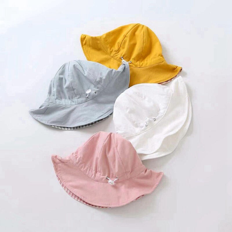 Sombrero de cubo amarillo para niños y niñas, gorro de playa Reversible de algodón, de ala ancha, de cumpleaños, H096D