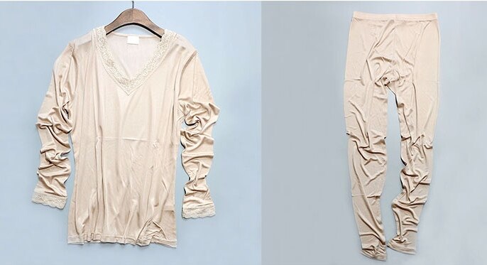 50%  silke 50%  viskose dameunderlag varmt termisk undertøy lange underbukser sett ml xl  sg382: Beige / Xxl