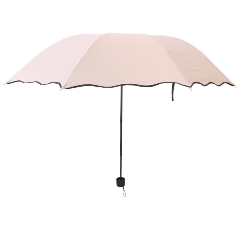 Magic Umbrella Water Flowers Umbrella Vinyl Anti-UV Three Fold Umbrella Princess Umbrella Ladies Sun Umbrella: Beige