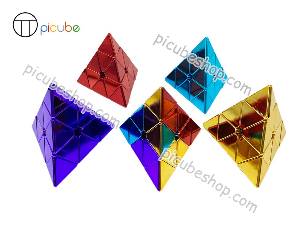 [Picube]MeiLong Pyramide Würfel Rätsel Metall Farbe Würfel 2x2 Goldene/Silber/Blau/verrotten/grün/Lila