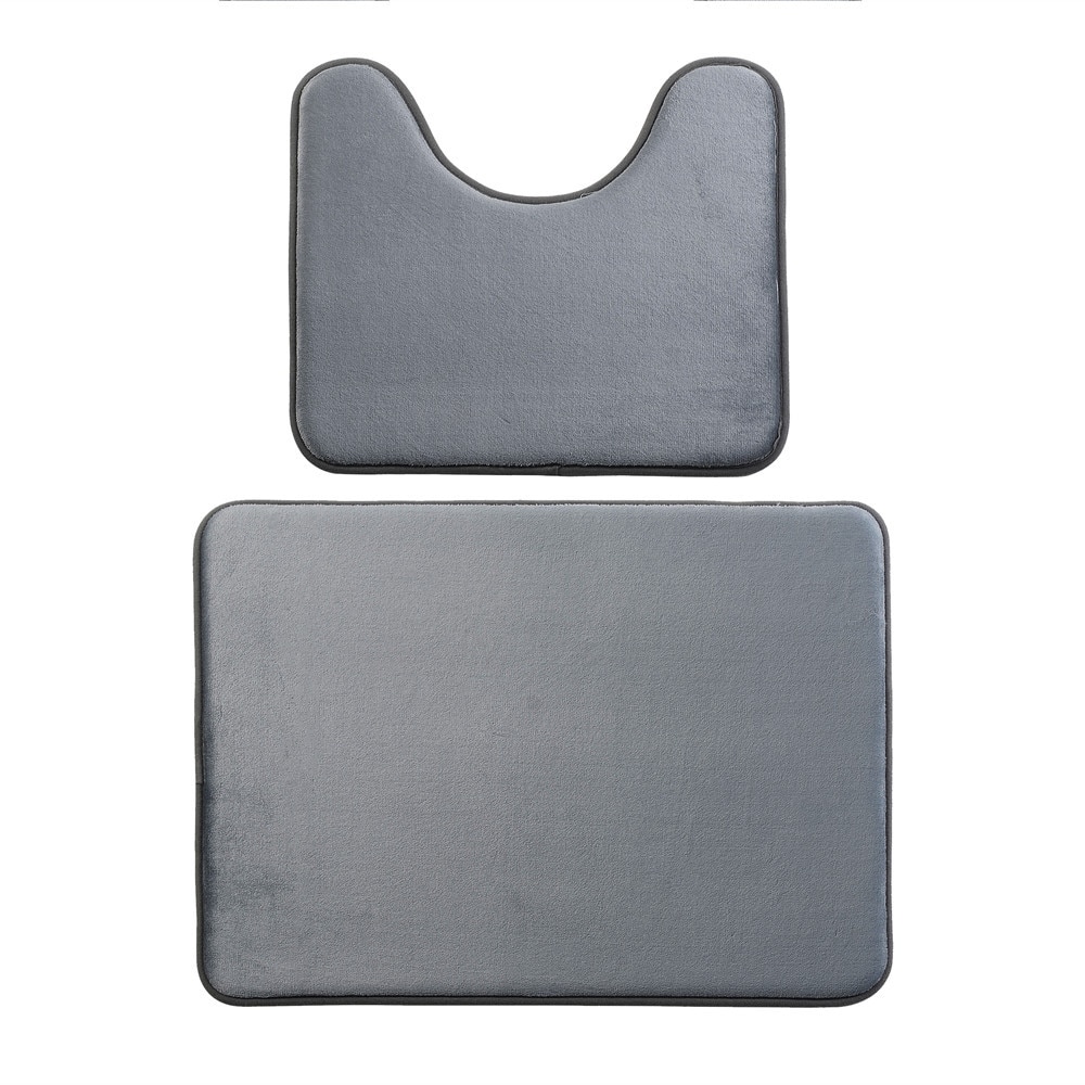 2 stk toiletmåtte badeværelsesmåtte u-formet memory skum bademåtter sæt plys flannel tæppe skridsikre gulvtæpper boligindretning