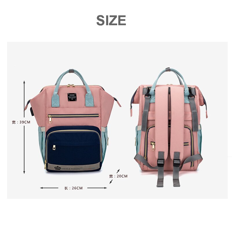 Lequeen USB Diaper Bag Nappy Bag With Diapers & Straps Large Capacity Maternity Bag Travel Backpack Waterproof