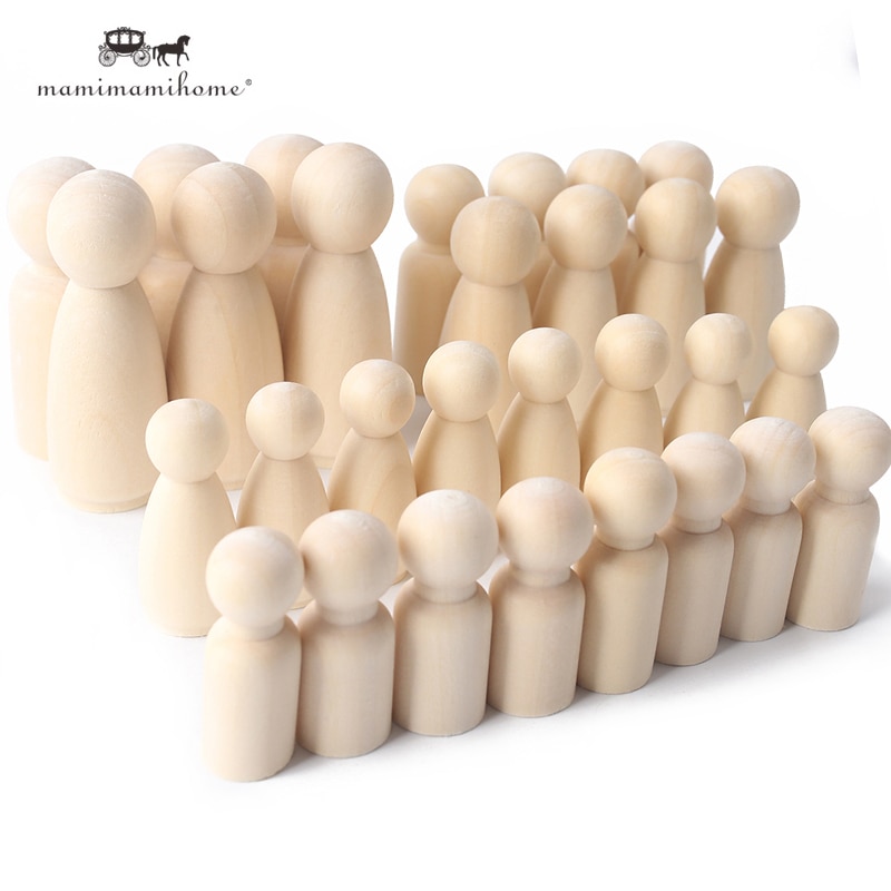 30Pcs 35-90Mm Peg Poppen Kids Diy Houten Beeldjes Ongeverfd Handgemaakte Mini Huishoudelijke Producten Craft Houten Blanks peg Poppen