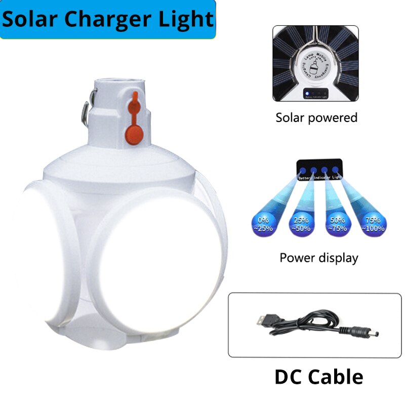 60W/190W/280W Solar LED Rechargeable Tent Lantern - Emergency Camping Lamp With Remote & Push Button