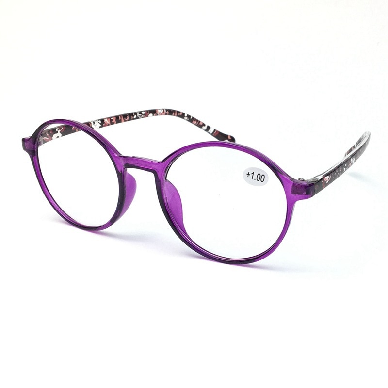 Leesbril Dames Leesbril Ronde Big Frame Paars Vrouwen Bril Antifatigue Eyewear + 1 ~ + 4