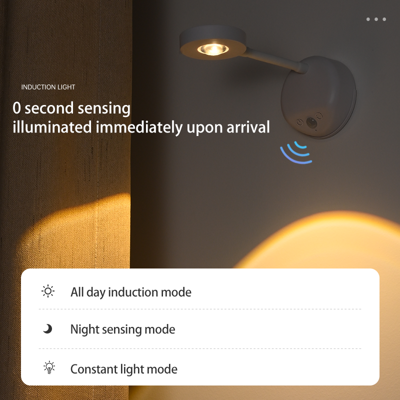 Holofotes usb recarregável inteligente sensor humano sem fio luz de parede regulável led holofote para iluminar pinturas fotos