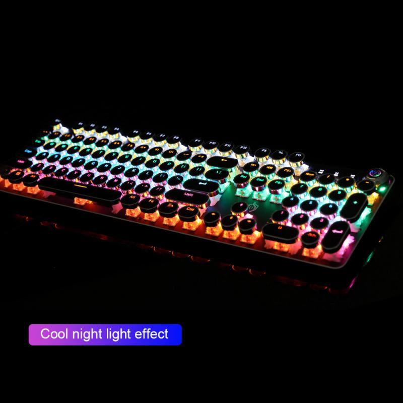 Mechanical Gaming Keyboard Retro Metal Glowing 104 Keys 36 Colorful Lighting Round Keycap Ergonomic Gaming Keyboard