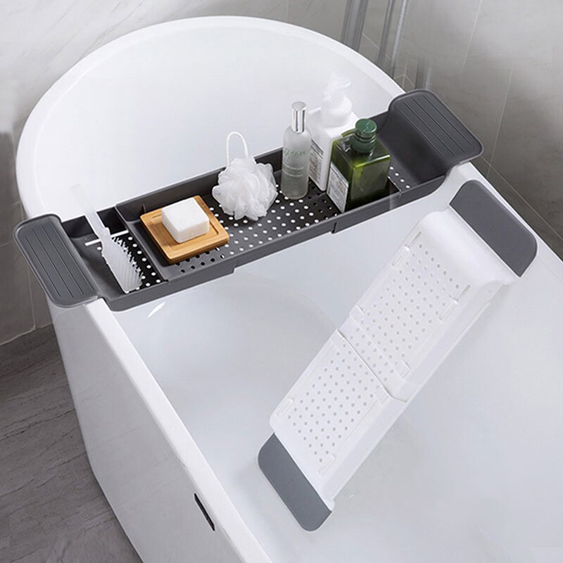 Adjustable Bathroom Storage Rack Expandable Bathtub Shelf Tray Shower Caddy Tray Bowl Fruit Towel Holder Home Organizer